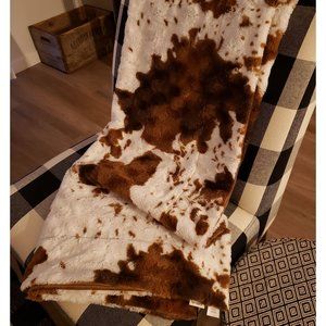 Cowhide Print Minky Plush Throw - Brown/white -- Preloved